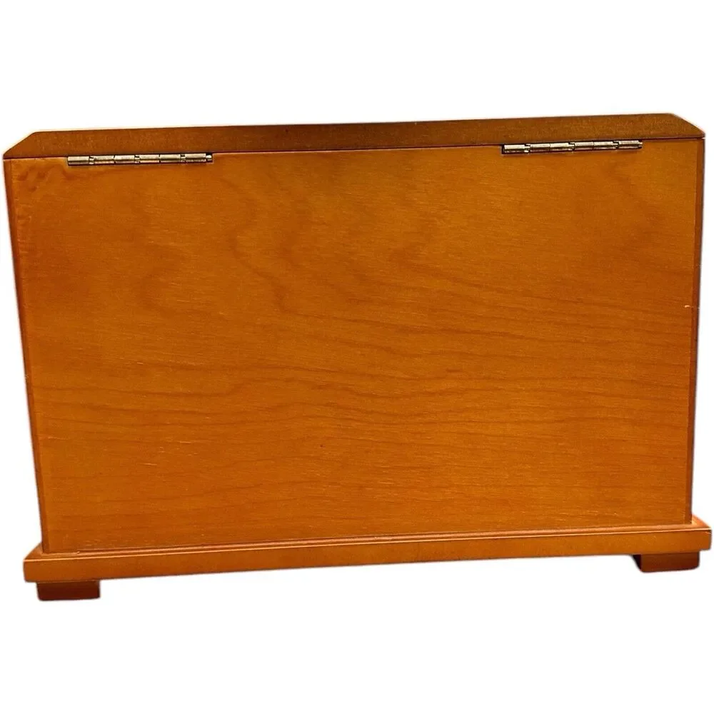 JEWELRY BOX BIRCH WOOD FELT LINED TWO DRAWER HINGED LID COMPARTMENT MIRROR